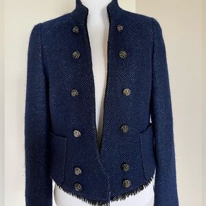 Zara Woman Navy Blue Tweed Military Style Jacket Size Medium